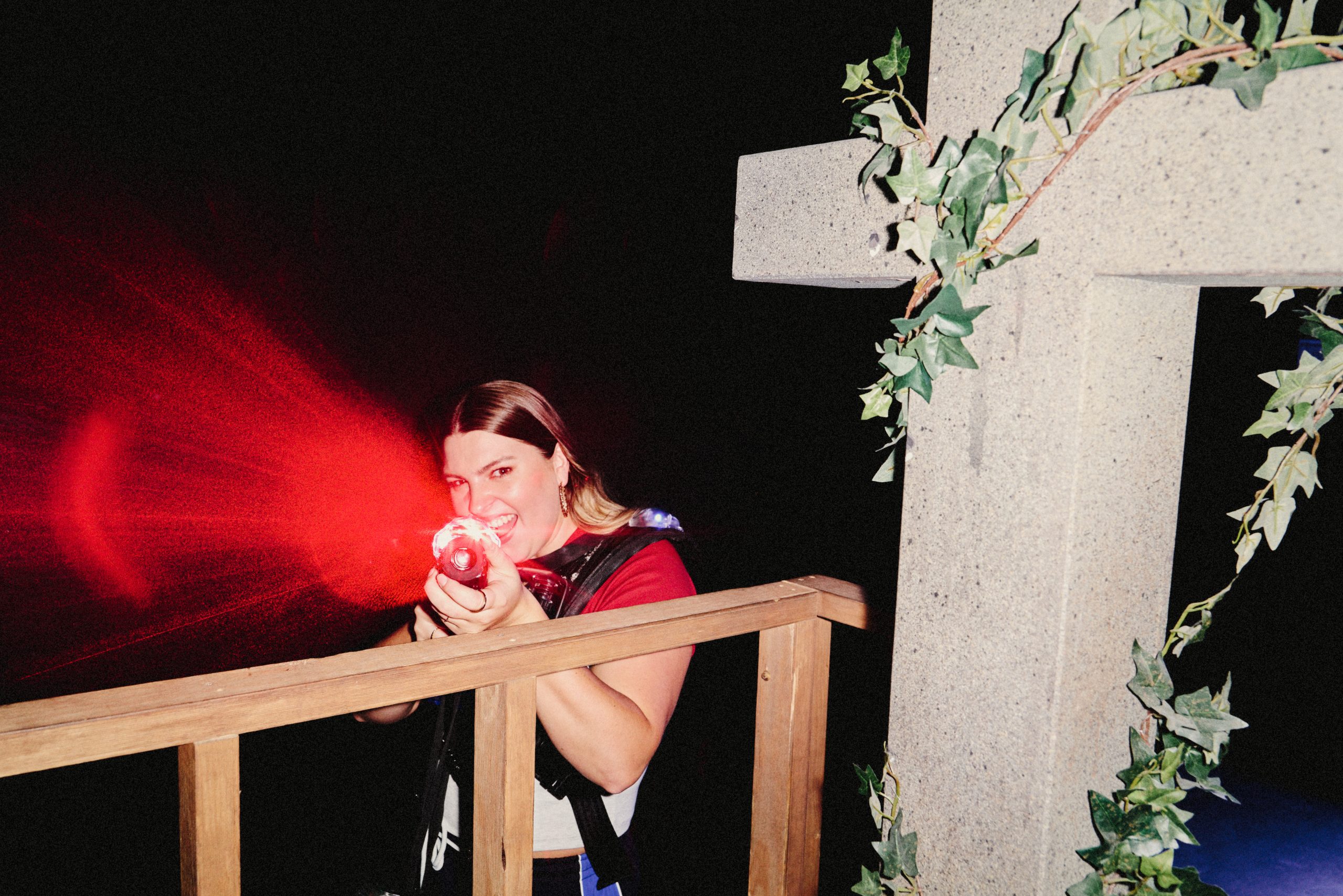 girl pointing lasergun