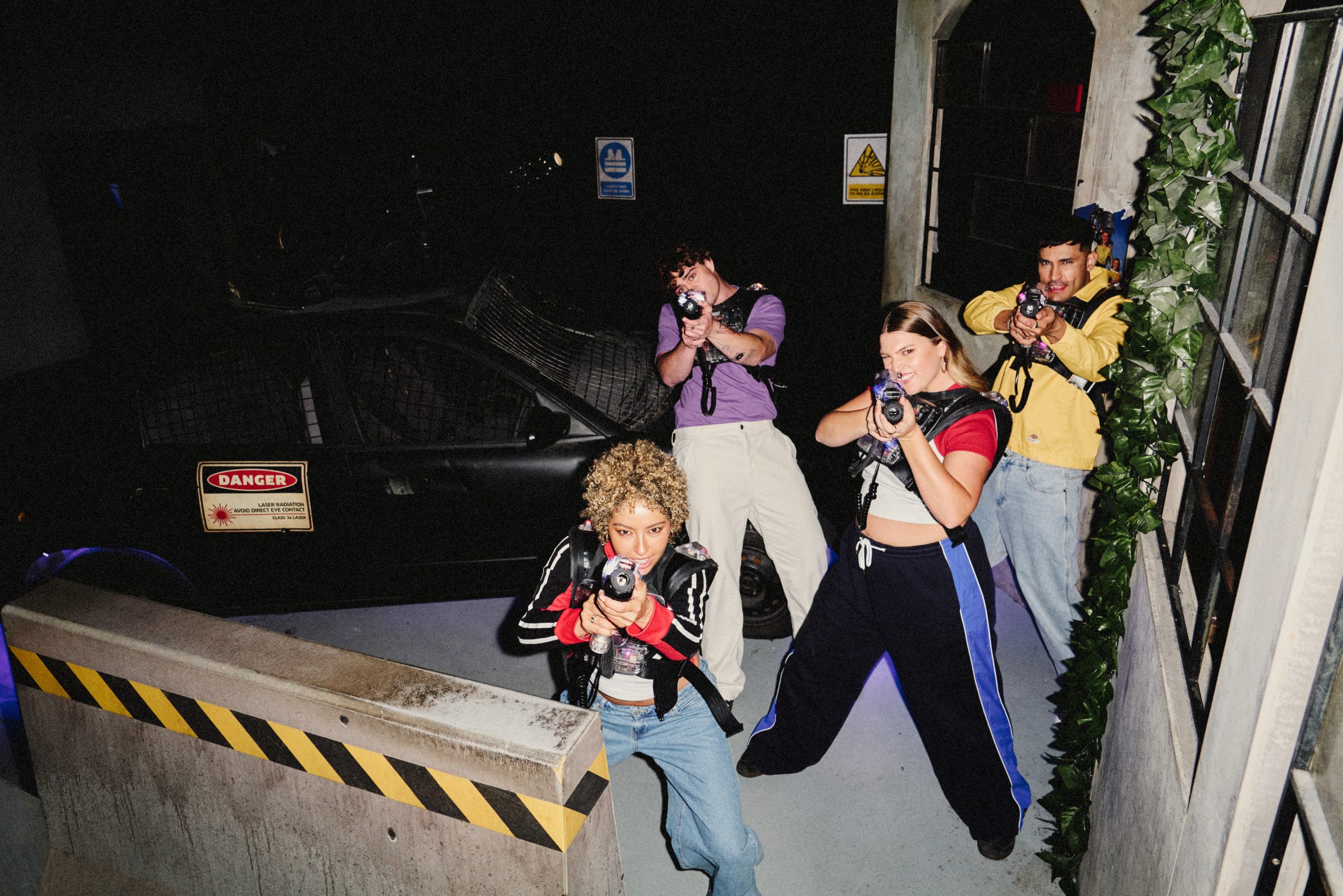 group pointing laser tag
