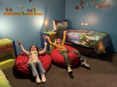 kids in a city stacation apartment